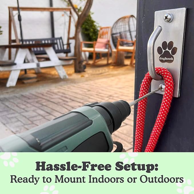 Canine Hitch- Secure Dog Leash Parking Mounted Indoor – Outdoor Wall Hook - Tie Out Stainless Steel Practical Lead Management for Home & Business, Standard Size 6 Pack