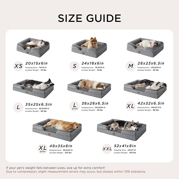 Bedsure Orthopedic Dog Beds for Small Dogs - Washable Small Dog Cat Bed Waterproof, Comfort Pet Couch Sofa with Washable Removable Cover, Pets Bed with Nonskid Bottom, Grey, 24"
