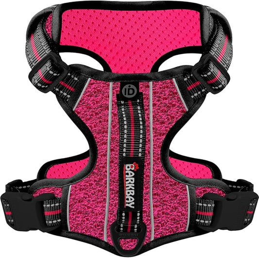 BARKBAY Dog Harness No Pull with ID Tag Pocket - Heavy Duty, Reflective, Easy Control for Large Dogs(Pink/Black,L)