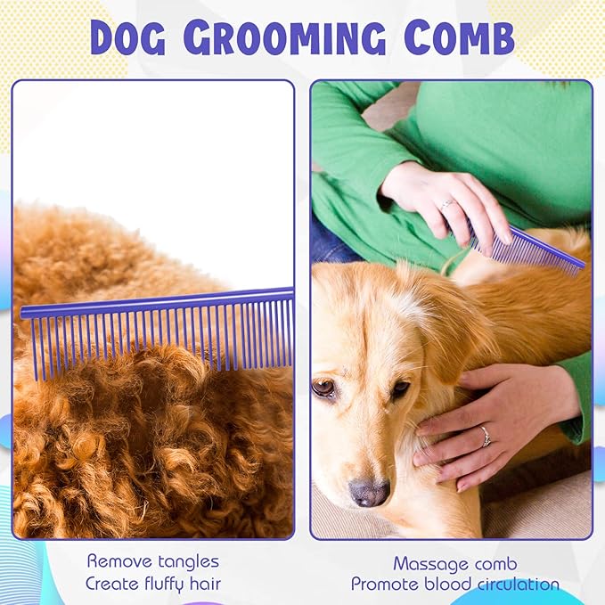 3 Pcs Stainless Steel Grooming Combs for Matted and Tangled Long Hair - Pet Guide Clippers for Dog and Cat