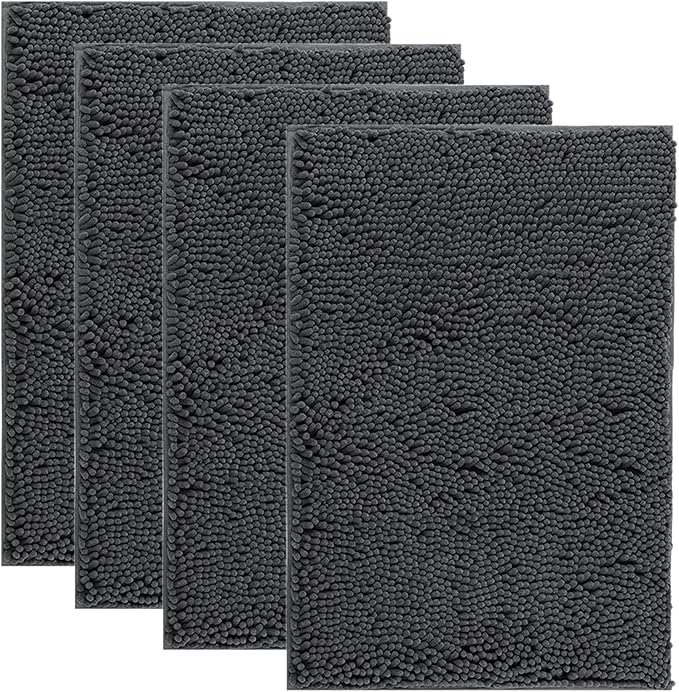 IM HOME 4 Pieces Muddy Door Mats for Dogs, Chenille Absorbent Pet Mats, Quick Dry, Trap Dirt Non Slip Heavy Indoor Doormat Soft Dog Bed Mat Front Inside Door Mat for Indoor Outdoor Entrance,Dark Grey