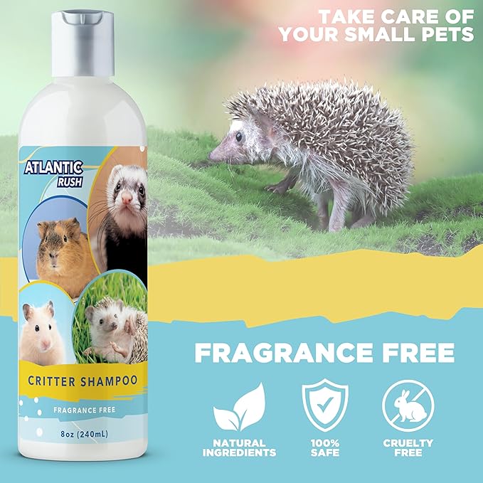 Critter Shampoo for Small Pets -Small Animal Fragrance & Detergent Free Shampoo - Sensitive Skin Shampoo for Ferrets, Guinea Pigs, Rabbits, Hedgehogs, Hamsters & Sugar Gliders (8 oz Fragrance Free)