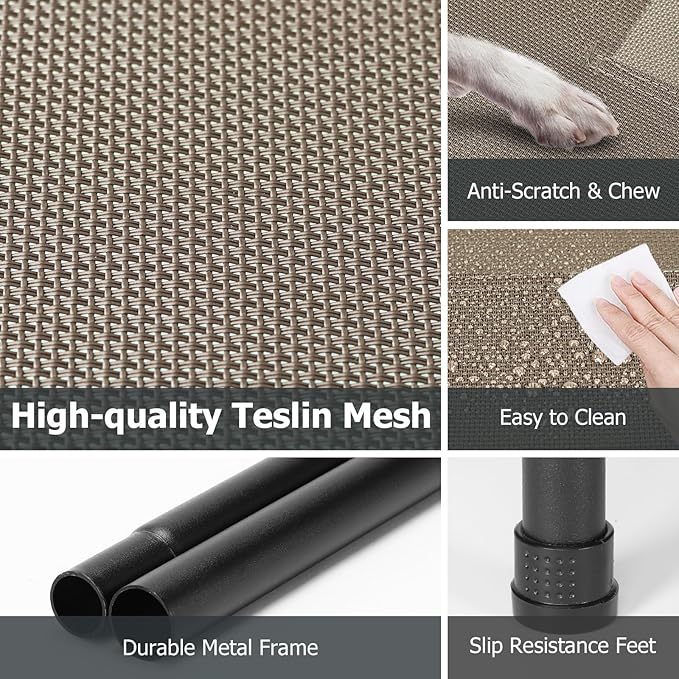 Elevated Dog Bed for Outdoor, XL Raised Dog Cot with Washable Mesh, Cooling Pet Cot Chew Proof for Outside Camping, 47 inch Brown