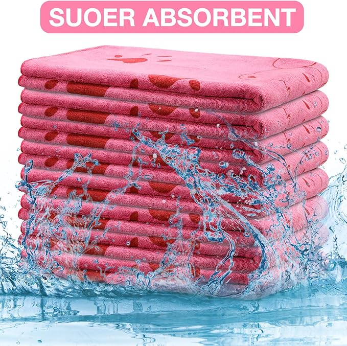 Chumia 8 Pcs 55 x 28 Inches Dog Towels Absorbent Microfiber Bath Drying Towels for Small Medium Large Pets Cat Puppy Shower Cleaning Accessories(Pink)