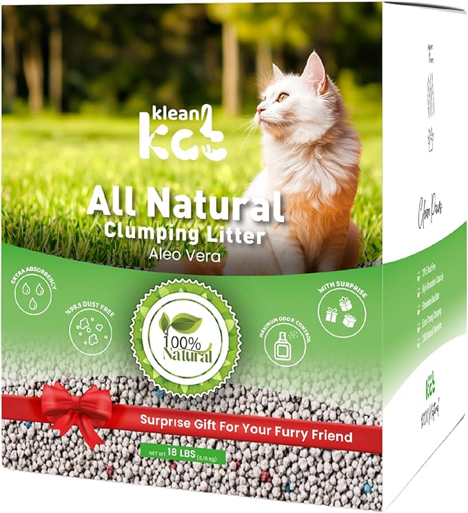 All Natural Clumping Cat Litter – Multiple Scents – Low Dust, Odor Control – (Aloe Vera) 18 lb - Surprise Toy Inside