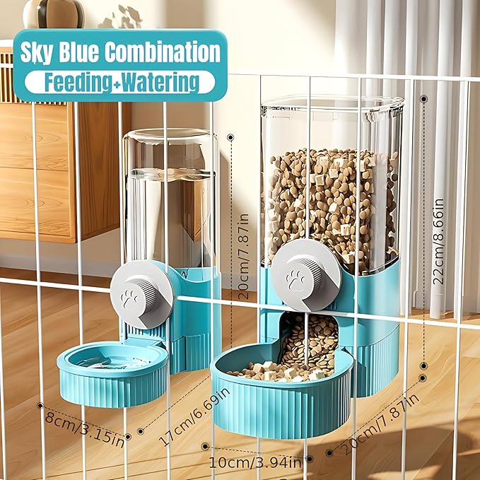 GPY Automatic Hanging Gravity Pet Feeder and Water Dispenser Set ，Automatic Dog Feeder and Dog Water Dispenser for Dogs Cats Pets Animals Large Capacity (Blue Water Feeder&Food Feeder) (Blue)