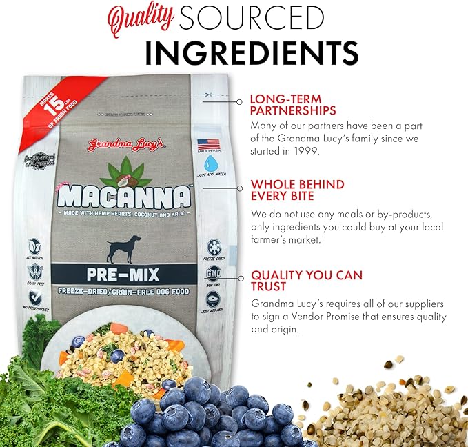 Grandma Lucy's Macanna Dog Food, Grain Free and Freeze-Dried - Pre-Mix, 3Lb Bag