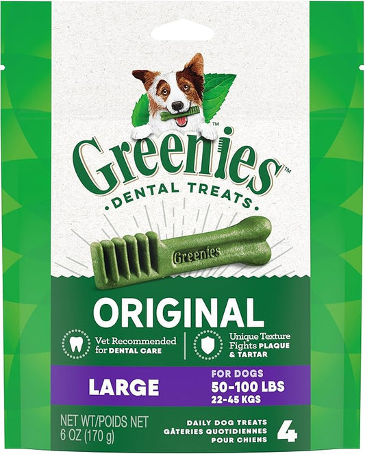 Greenies Original Large Dental Dog Treats, 6 oz. Pack (4 Treats)