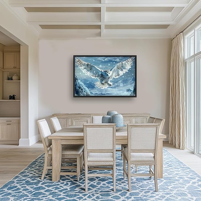 Framed Large Snowy Owl Wall Art for Living Room, Oversized Snowy Mountain Wall Decor Landscape Canvas Painting Modern Artwork Home Decoration for Living Room Bedroom Office 36"x24"