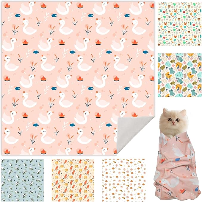 21.7" Cat Grooming Wrap, Cat Wrap for Cutting Nails, Self-Adherent Fabric Wrap for Cats, Cat Burrito Wrap Anti-Scratch, Anti-Escape, Multifunctional Swaddle Wrap Pet Tool (Swan, Large)