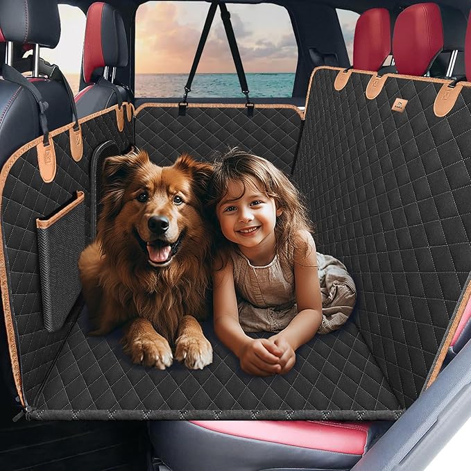 Back Seat Extender for Dogs Cats,Car Seat Cover with Hard Support,Waterproof Dog Hammock for Car Travel,Foldable Camping Bed Mattress for SUV Truck(Black)