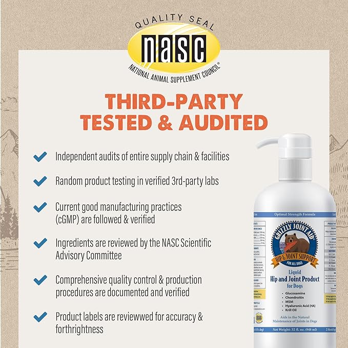 Grizzly Joint Aid for Dogs Liquid Hip and Joint Support (Extra Strength), 32 fl oz