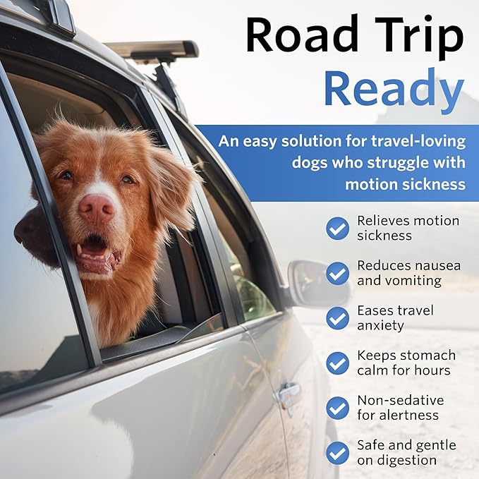 Anti-Motion Sickness and Nausea Relief for Medium Breed Dogs, Relief for Disorientation and Dizziness, 20 Tablets