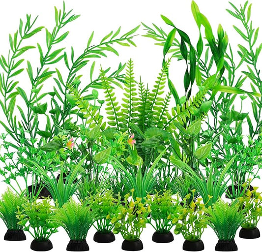 Aquarium Decorations - 25pcs Green Plants for Fish Tank, Plastic Decor Accessories