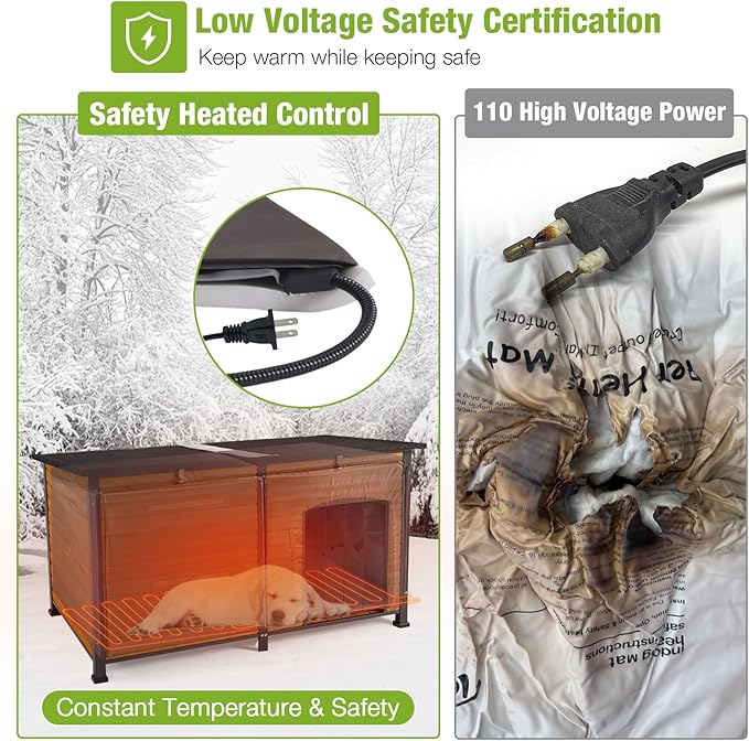 GUTINNEEN Heated Dog House Outdoor 59.1" Extra Large Dog Kennel with Metal Frame Insulated Dog Crate Cage for Large Dogs Outside with Heater and Insulated Liner, Brown