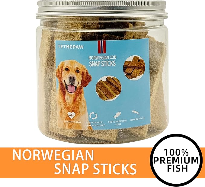 Dog Fish Treats Cod Made with Premium Natural Norwegian 100% Real Cod Fish Bones & Meat Healthy Crunchy Biscuits for Dogs High Protein Grain-Free All-Natural Pet Snack