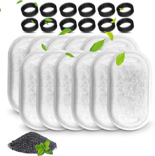 Cat Water Fountain Filters, Compatible with Stainless Steel Pet Fountain 12 Filters with 12 Sponges Replacement Filters