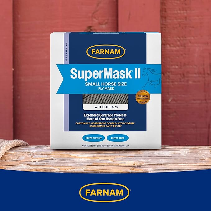 Farnam SuperMask II Fly Mask Without Ears for Smaller Horses or Arabian Horses,Full Face Coverage & Eye Protection from Insect Pests, Structured Classic Mesh with Plush Trim,Small Horse/Arabian Size