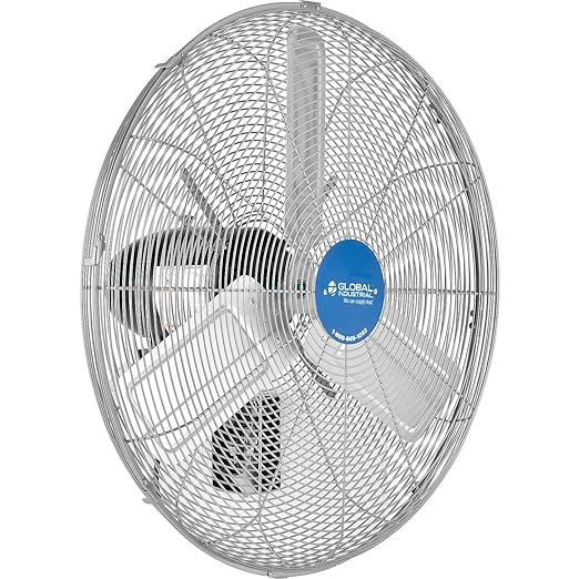 Global Industrial Deluxe Wall Mount Fan, 30" Diameter, Fixed and Oscillating Head, 3 Speed, 10,000 CFM at 1100 RPM, 1/2 HP, Tilting Head, For Indoor Use Only