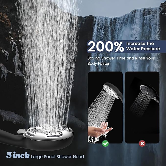 FEELSO Filtered Shower Head with Handheld, High Pressure 7-Spray Showerhead with Filters for Hard Water - Remove Chlorine, Reduce Dry Itchy Skin, Anti-clog Nozzles, Power Wash to Clean Tub, Tile & Pet