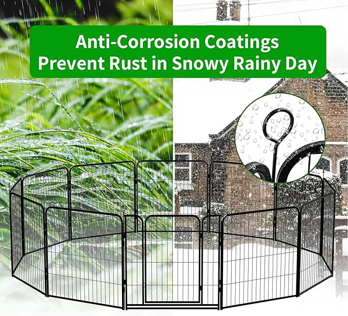 Dog Playpen Outdoor Extra Wide 24 Panels Heavy Duty Dog Fence 40" Height Anti-Rust with Doors Portable for RV Camping Yard, Total 63FT, 316 Sq.ft, Snowy Black