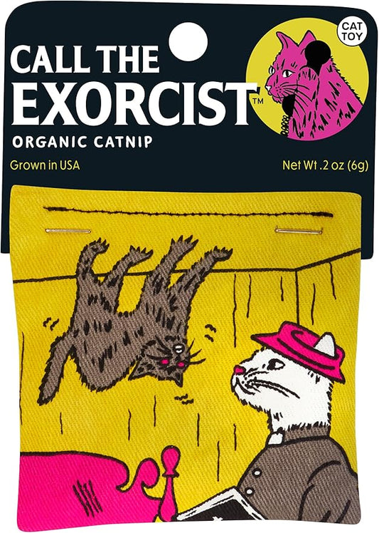 Blue Q Call The Exorcist Catnip Cat Toy. Premium Organic Catnip Grown in The USA, 100% Cotton Pouches, Kitty Graphics Sure to Delight Every Cat-Keeper.