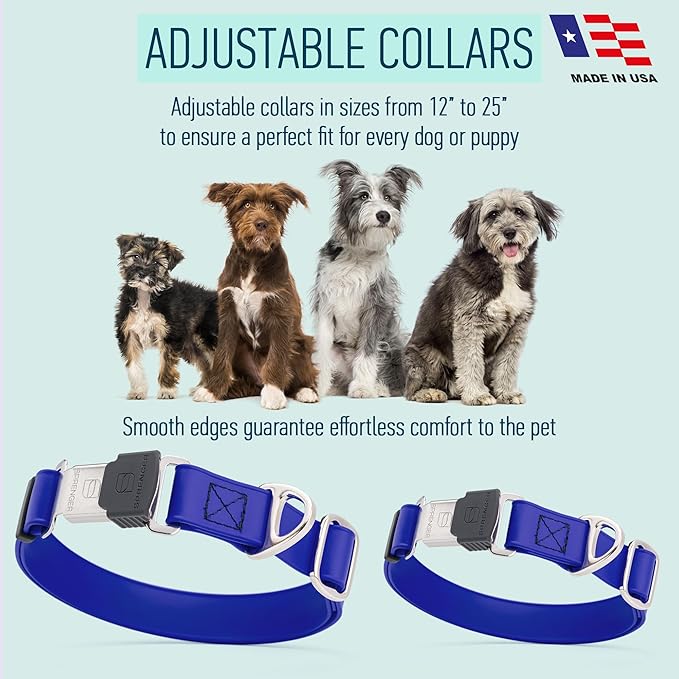 Dogline Biothane Waterproof Dog Collar with Herm Sprenger Stainless Steel Quick Release Buckle – Heavy Duty Tactical Durable Collar for Dogs – Comfortable and Safe Pet Collar W 1" L 15-25" Blueberry
