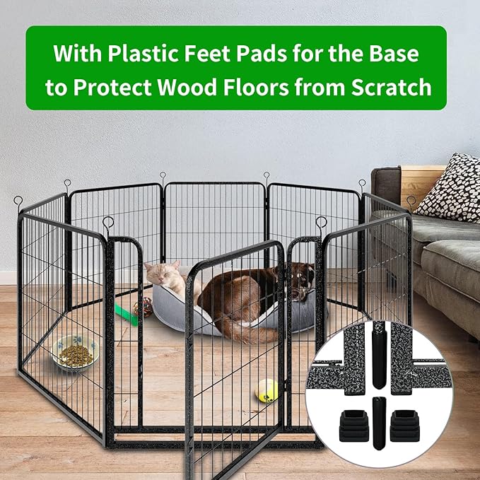 Dog Playpen Outdoor Extra Wide 8 Panels Heavy Duty Dog Fence 32" Height Anti-Rust with Doors Portable for RV Camping Yard, Total 21FT, 35 Sq.ft, Snowy Black