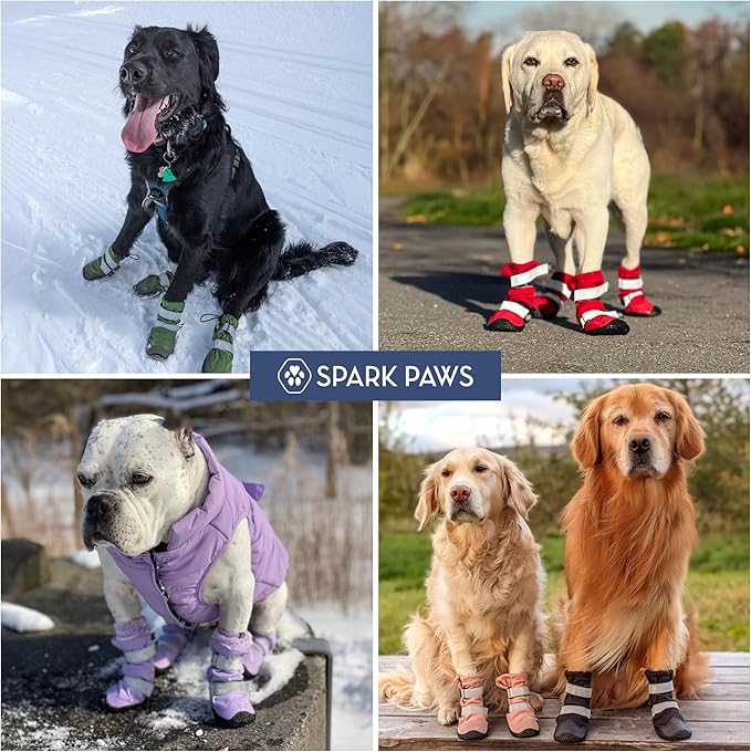 Spark Paws Dog Shoes, Waterproof Dog Boots for Medium to Large Dogs, Non Slip, Breathable Dog Booties and Paw Protectors - 4PCS Doggie Hiking Boots with Reflective Straps, Blue Camo, Size 3