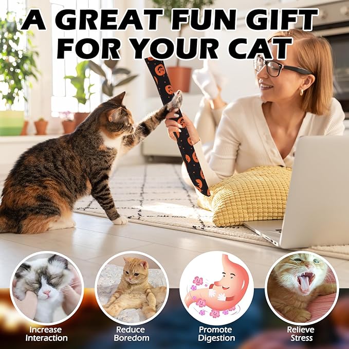 EXPAWLORER Halloween Cat Toys, 4 pcs Soft Pillow Catnip Toys with Bells Inside, Interactive Bite Resistant Fish Shape Kicker Toys for Indoor Kitten Playing