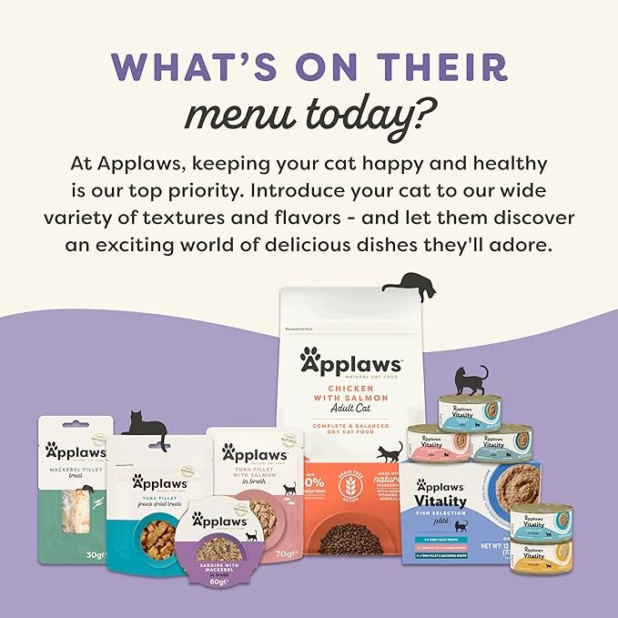 Applaws Vitality Wet Cat Food in Broth, Natural Canned Cat Food, Wet Food for Cats with Added Vitamins and Minerals, Grain Free, Carrageenan Free, Variety Selection in Broth (12 Count, 2.47 oz Cans)