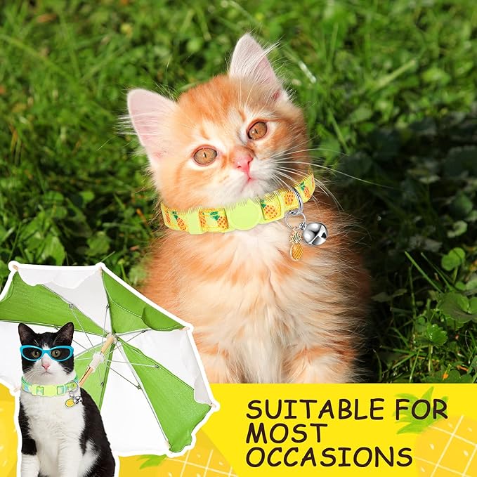 Frienda 12 Pcs Spring Summer Breakaway Cats Collars Girl Cat Safety Adjustable Collars with Bell and Summer Fruit Patterns Pendants Set for Pets Decoration(Medium)