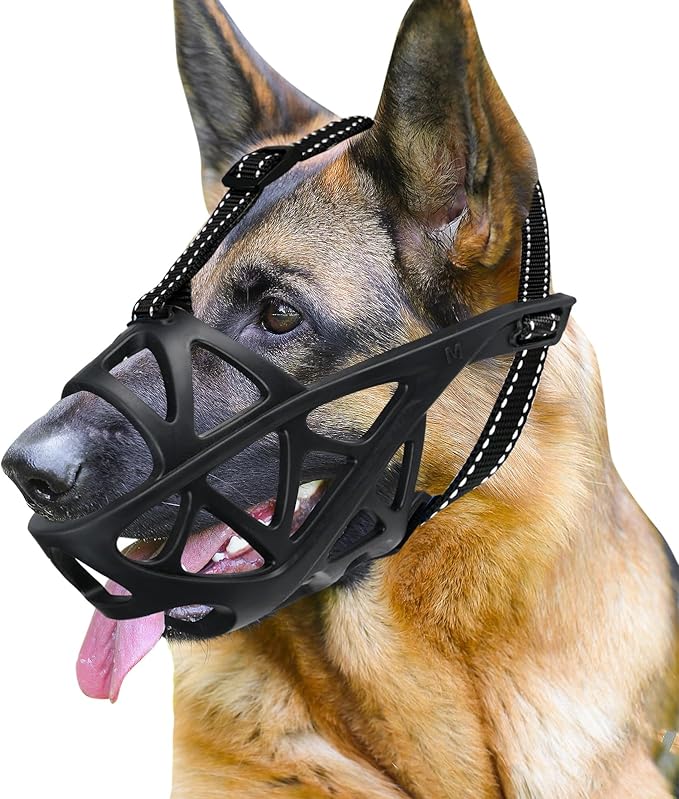 Dog Muzzle for Large Dogs, Medium and X-Large Aggressive Dog, Breathable Basket Muzzles, Suitable for Grooming Trimming Training, Allows Panting Drinking (Black, M)