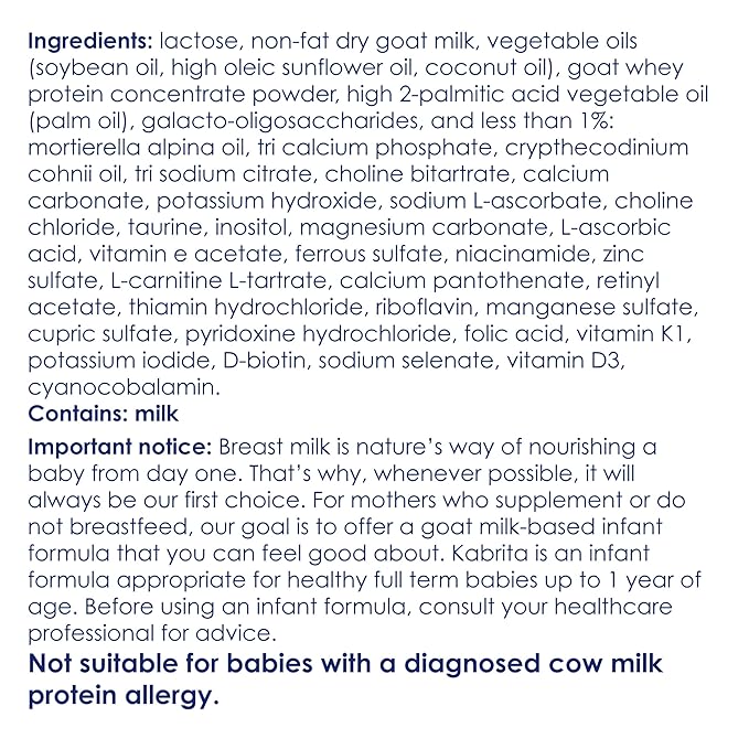 Kabrita Goat Milk-Based Infant Formula – 28oz – Pack of 2 – Natural, Gentle Baby Formula – European, Non-GMO – Ages 0-12 Months