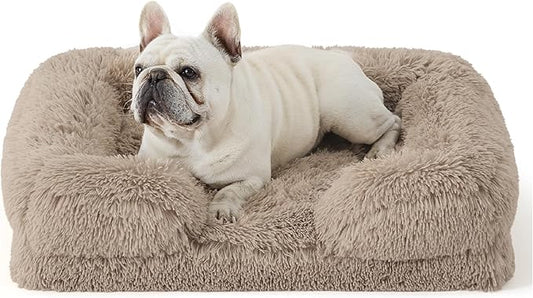 Bedsure Orthopedic Dog Bed Medium Size Dogs - Washable Medium Dog Cat Bed Waterproof, Comfort Pet Couch Sofa with Washable Removable Cover, Pets Bed with Nonskid Bottom, Long Faux Fur-Taupe, 28"
