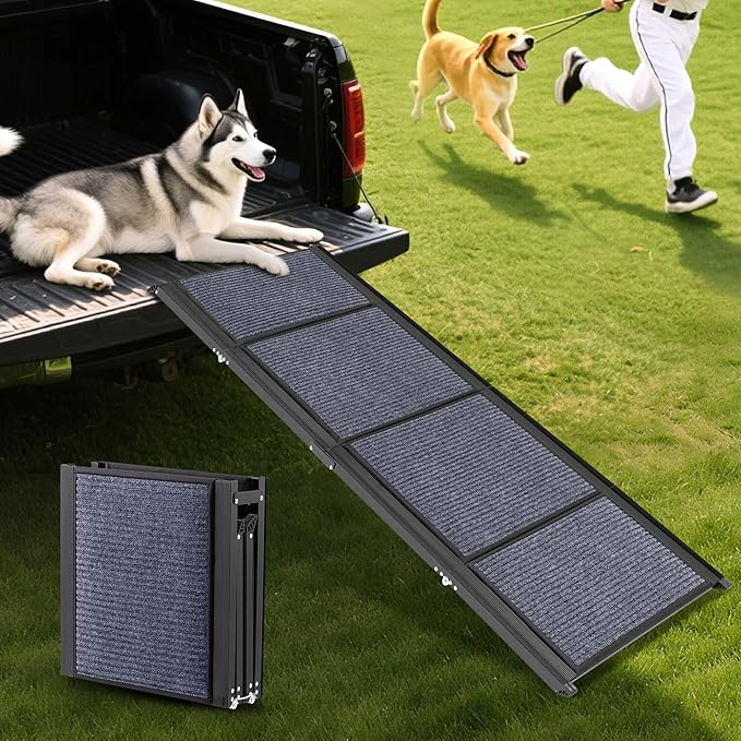 AQUILLA Dog Ramp for Car, 71" Extra Long Folding Dog Ramp, Anti-Slip Felt Surface, Lightweight Pet Ramps for Large Dogs, Portable Outdoor Dog Car Ramp for SUV, Truck, Up to 250LBS (71" L x 19.7" W)