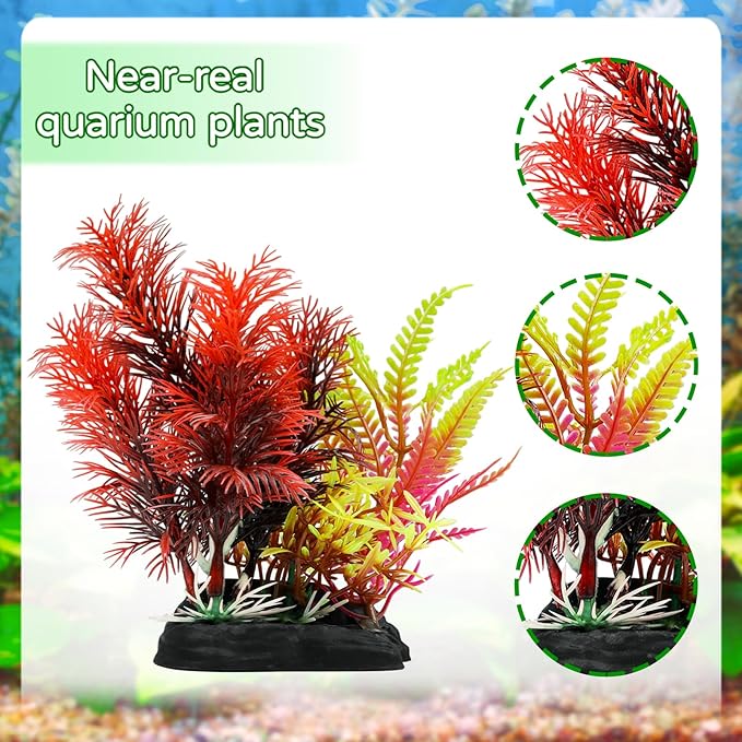 Aquarium Decorations Plants with Resin Coral, 12 pcs Fish Tank Accessories, Fish Tank Decorations Small Plants Plastic, Aquarium Decor Artificial Plant
