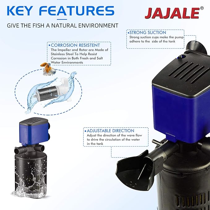 Water Pump 660 GPH 3-in-1 Submersible Internal Filter Aquarium Powerhead Water Pump Ultra Quiet for Aquarium,Fish Tank