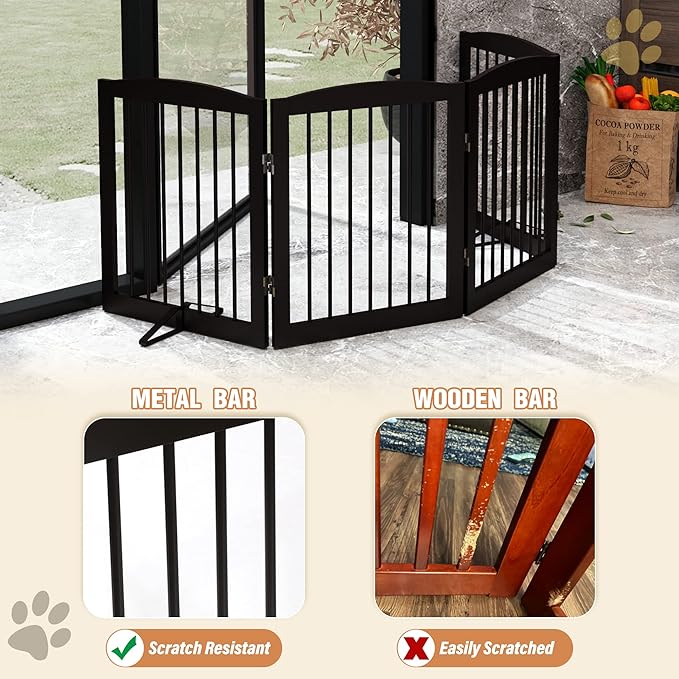 Freestanding Pet Gate for Dogs, Foldable Wooden Dog Gate for House, Indoor Dog Gate for Stair, Doorway, Gates for Dogs Indoor, 80 Inch Wide, 4 Panels 24",Brown