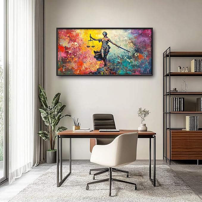 Extra Large Lady Justice Framed Wall Art for Living Room,Oversized Scales of Justice Pictures Wall Decor,Abstract Colorful Canvas Print Painting Modern Artwork Bedroom Office Bathroom 60L" x 30W"