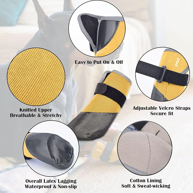 Dog Shoes Lightweight Dog Boots-Breathable Knitted Paw Protector with Adjustable Strap for Hot Pavement, Rain Walking, Hardwood Floors Anti Slip Reduce Noise, Prevent Licking Paws(Yellow,L)