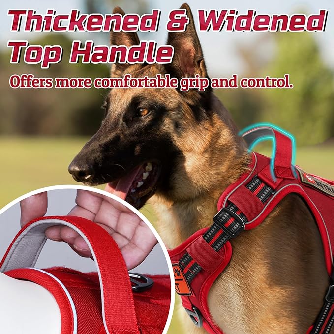 rabbitgoo Tactical Dog Harness Medium Sized Dog, No Pull Military Service Vest with Handle & Molle, Easy Control for Training Walking, Adjustable Reflective Straps, Red, M