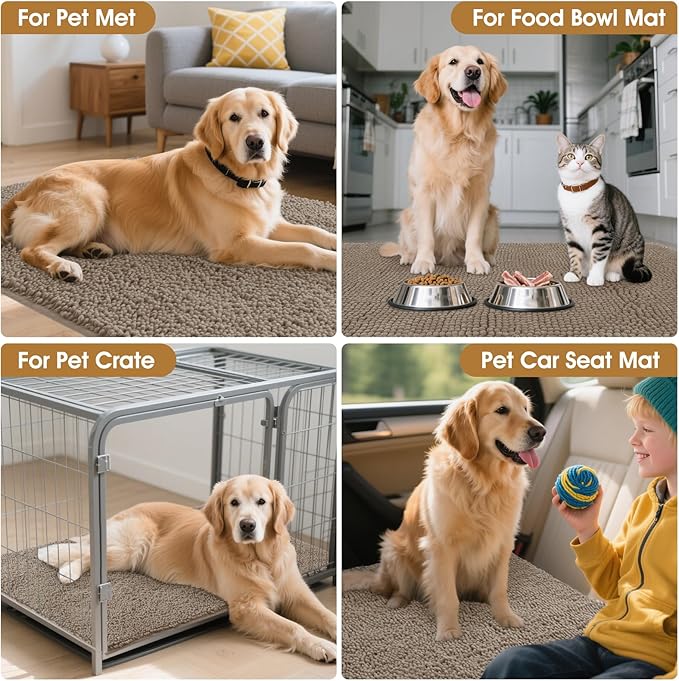 IM HOME 48" x 38" Beige Dog Door Mats for Muddy Paws, Chenille Absorbent Dog Mat, Non Slip Heavy Mud Mat for Dogs, Soft Pet Bed Mat for Entryway, Mud Paws, Inside Floor
