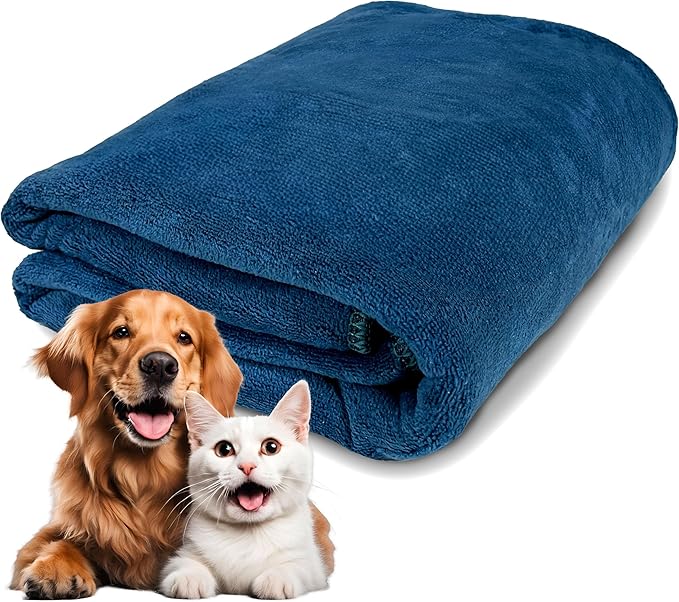 Extra Large Dog Towel Soft Absorbent Bath Pet Towels for Drying Dogs, Elastic Terry Microfiber Soft Towel, Machine Washable, Quick Dry, Multipurpose (L, XL, 2XL) (Blue, XL)