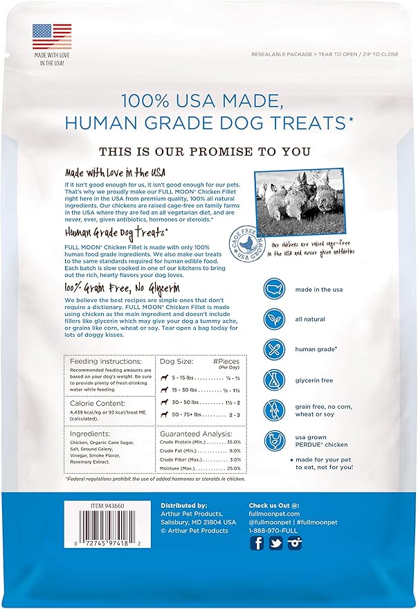 Full Moon Chicken Fillet Healthy All Natural Dog Treats Human Grade Made in USA 48 oz