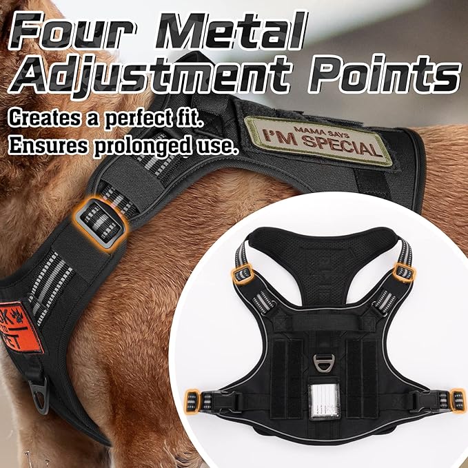 rabbitgoo Tactical Dog Harness for Large Dogs, No Pull Military Service Vest with Handle & Molle, Easy Control for Training Walking, Adjustable Reflective Straps, Black, XL