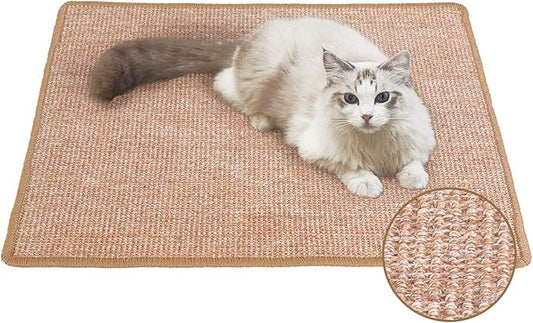 FUKUMARU Cat Scratcher Mat, 23.6 X 31.5 Inch Natural Sisal Cat Scratch Mats, Horizontal Cat Floor Scratching Pad Rug, Protect Carpets and Sofas Brown