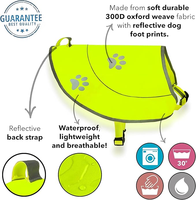 Dog Reflective Vest - Comfortable Jacket Safety Hunting, High Visibility for Dogs with Elastic Straps and Clasp Closure- Yellow, XX-Large