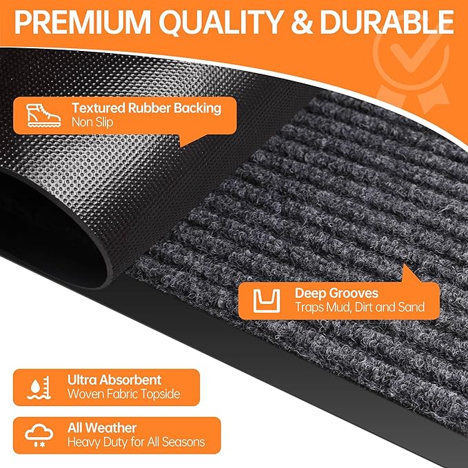 Indoor Outdoor Door Mat, 6’ x 2' Doormat for Entryway, Rubber Backing Non Slip Front Door Mat Outside Entrance, Super Absorbent Commercial Floor Mat for Home Office