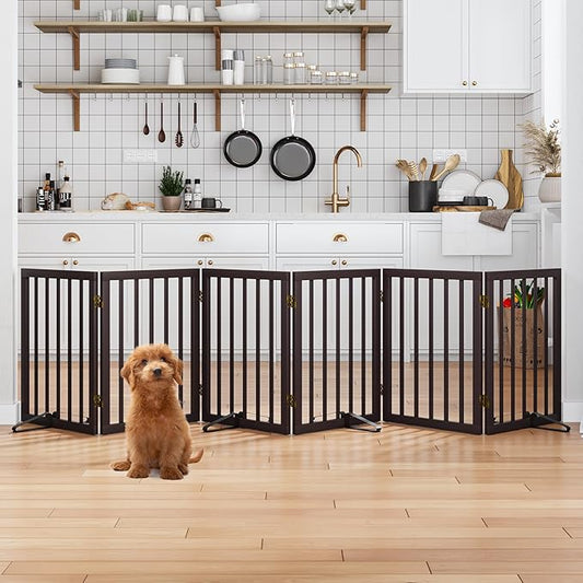 Dog Gates for The House Doorways Extra Wide 110 Inches Wood Freestanding Pet Gates for Dogs Indoor Fence with Support Stands